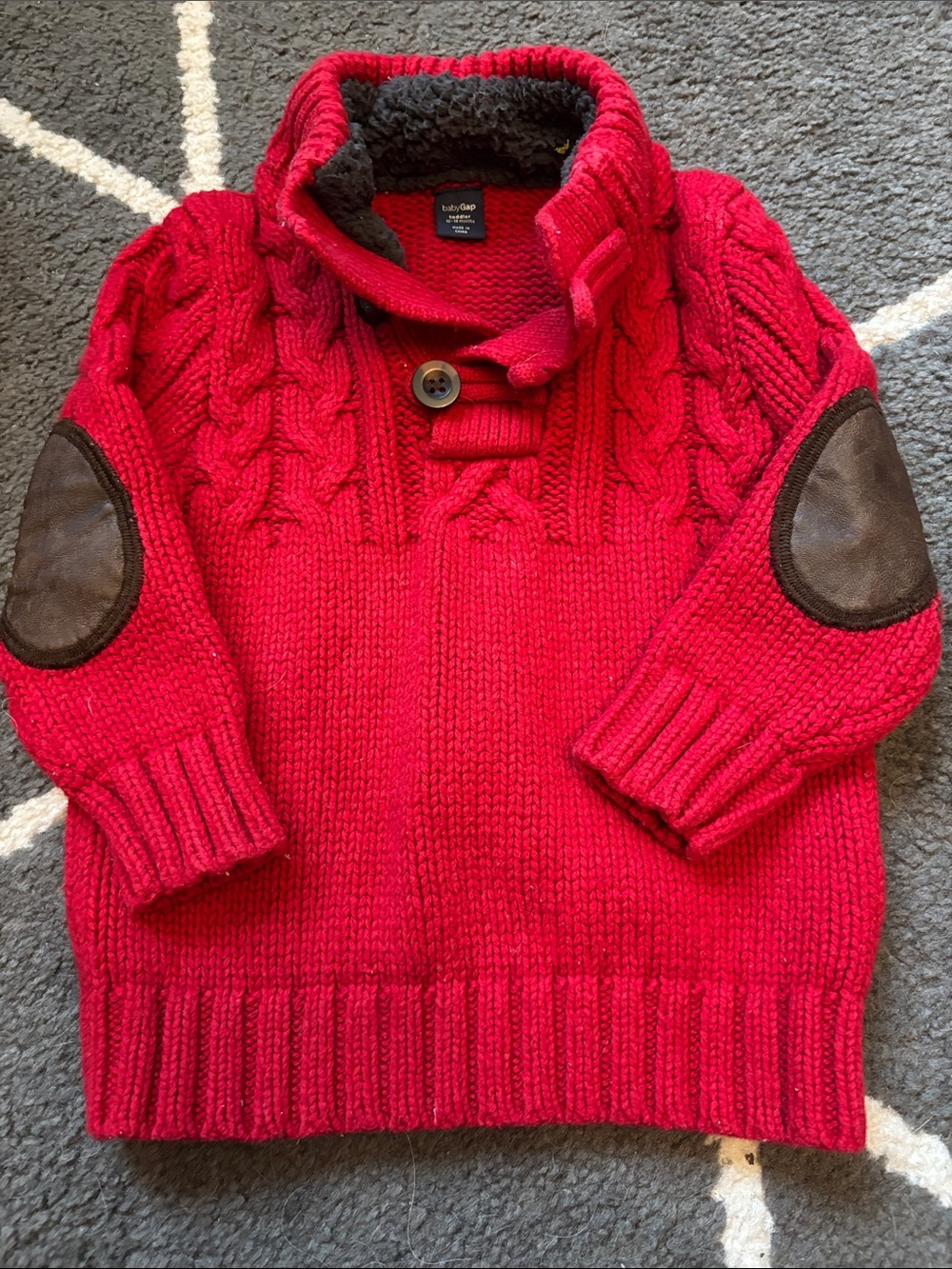 GAP Red Cable Knit Sweater with Elbow Patches